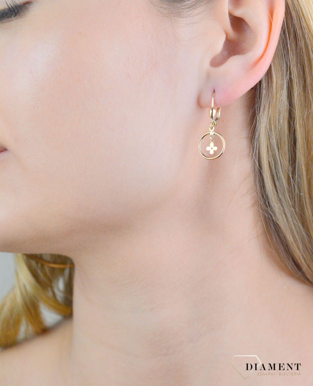 Kolczyki złote wiszące kółeczko z kwiatkiem próba 375, KL 12018 375.jpg